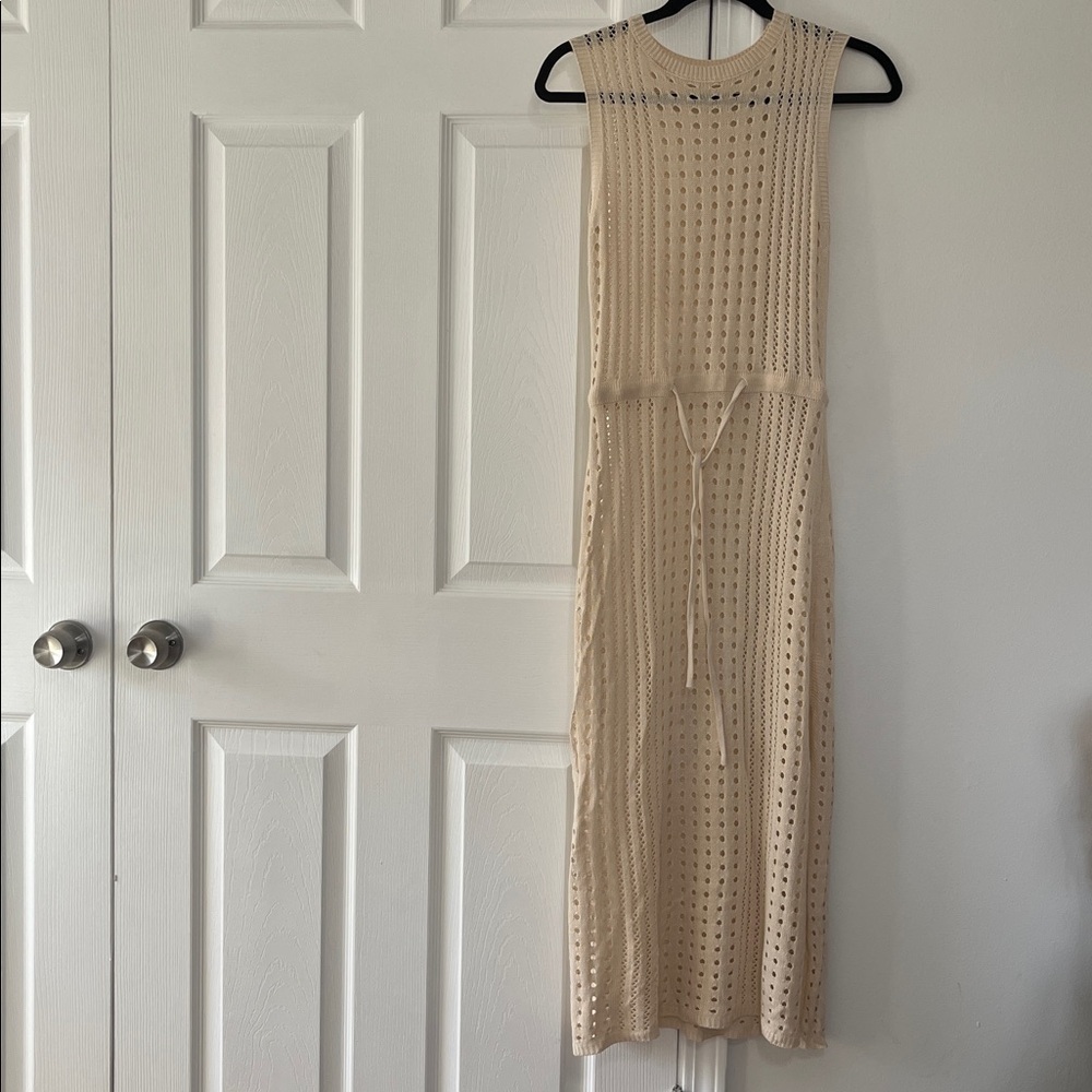 Elegant Cream Sleeveless Knit Dress/cover up